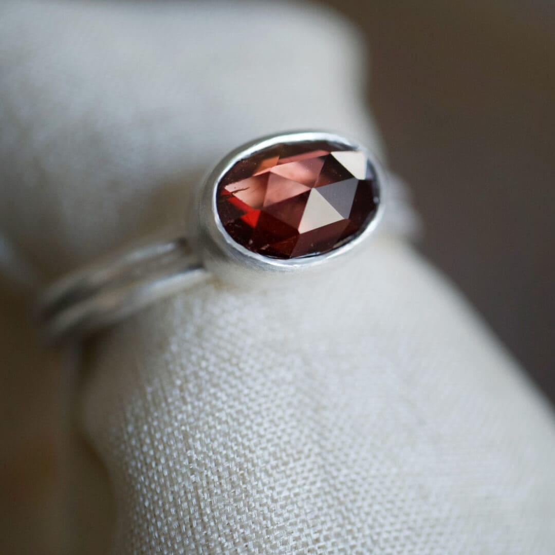 Rose cut Peach Zircon dual ring in Argentium Silver