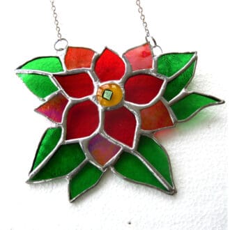 Poinsettia stained glass suncatcher red flower