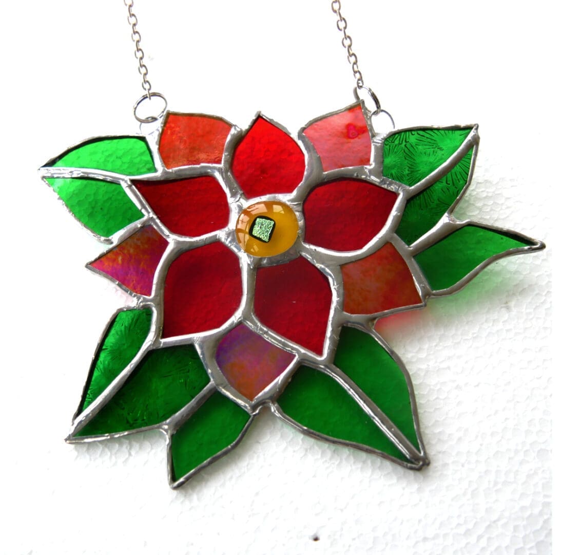 Poinsettia stained glass suncatcher red flower