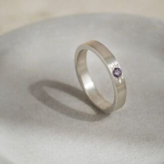 Purple spinel star set argentium ring band, handmade