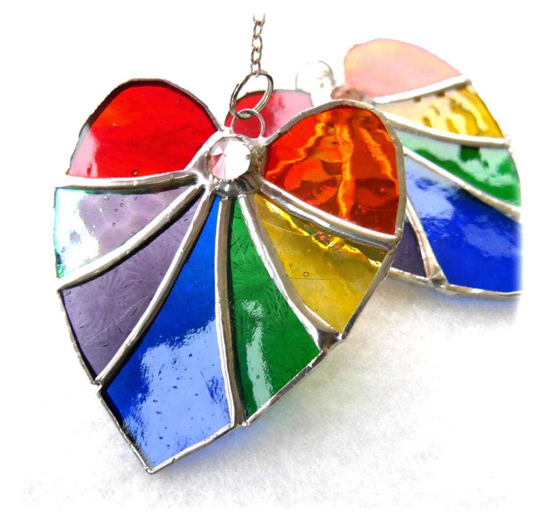 Rainbow heart stained glass suncatcher