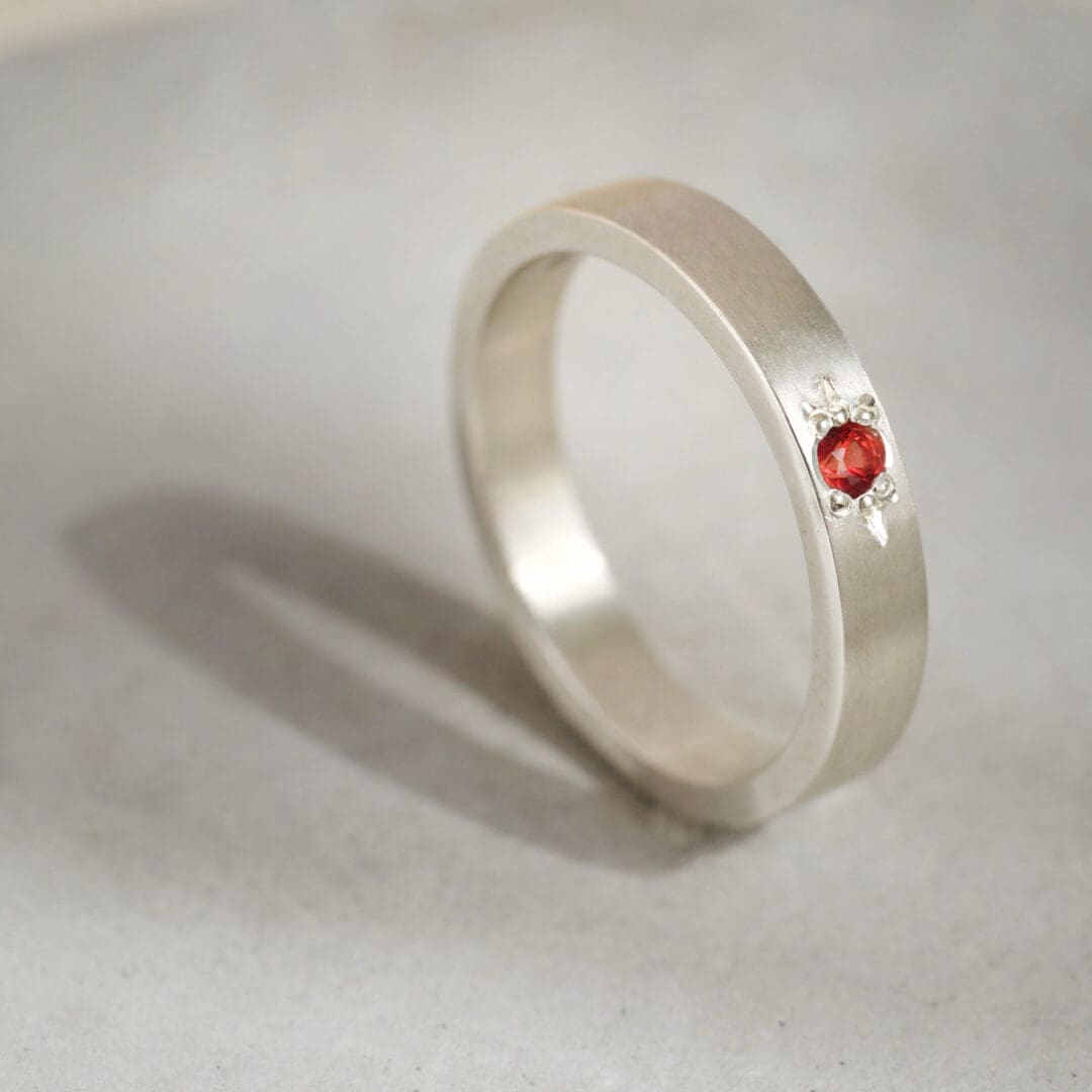 Start set red sapphire argentium silver ring