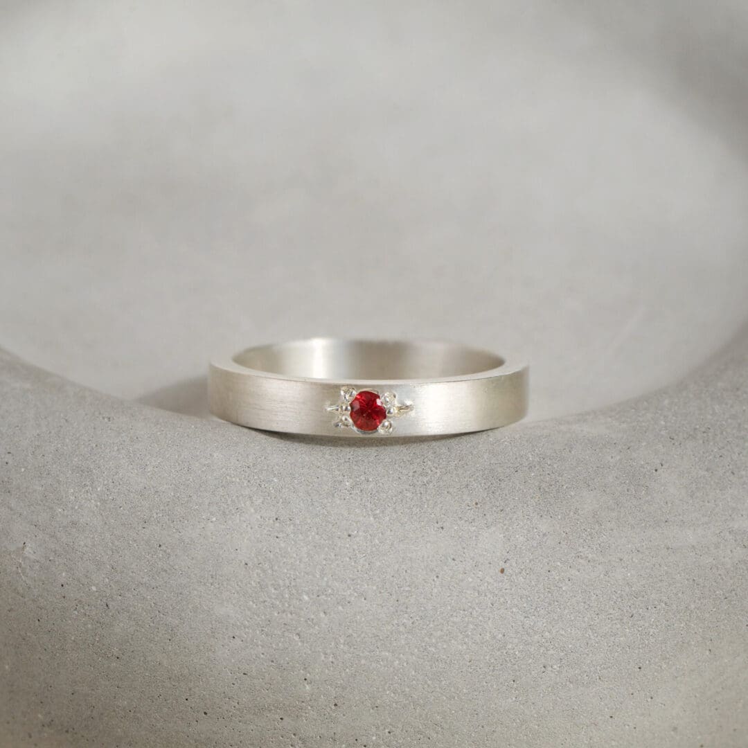 Start set red sapphire argentium silver ring