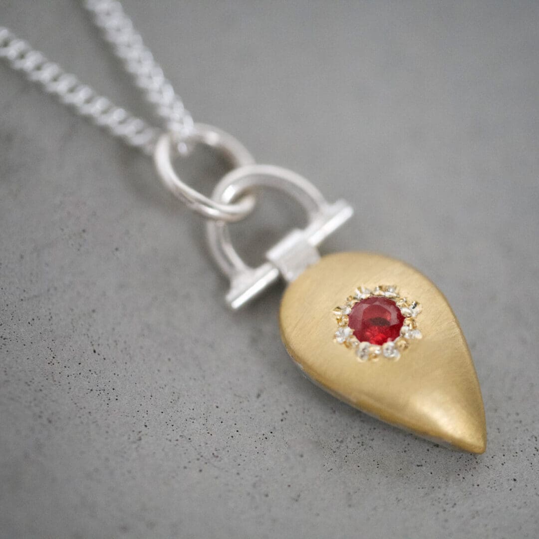 Red Sapphire Keum Boo Pendant close up