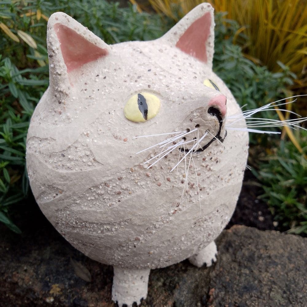 Roly Poly Ceramic White Cat