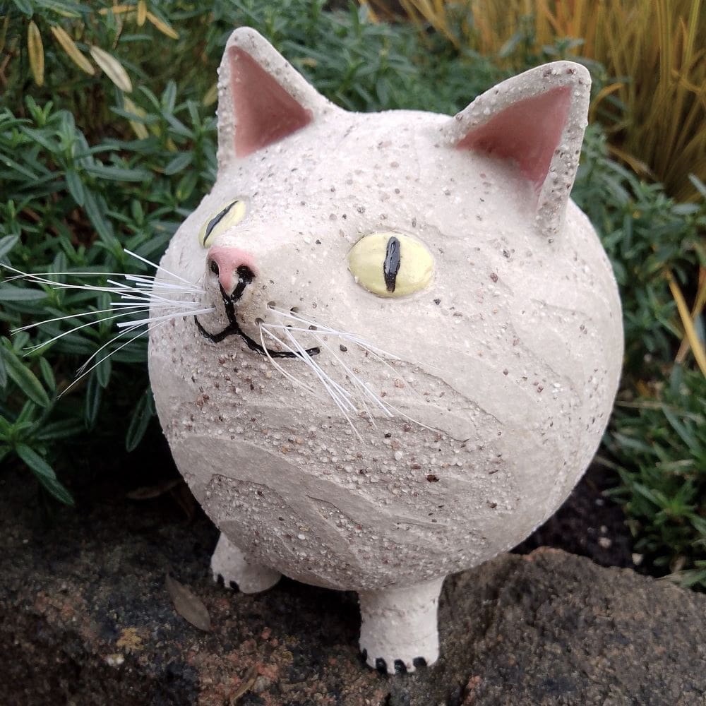 Roly Poly Ceramic White Cat