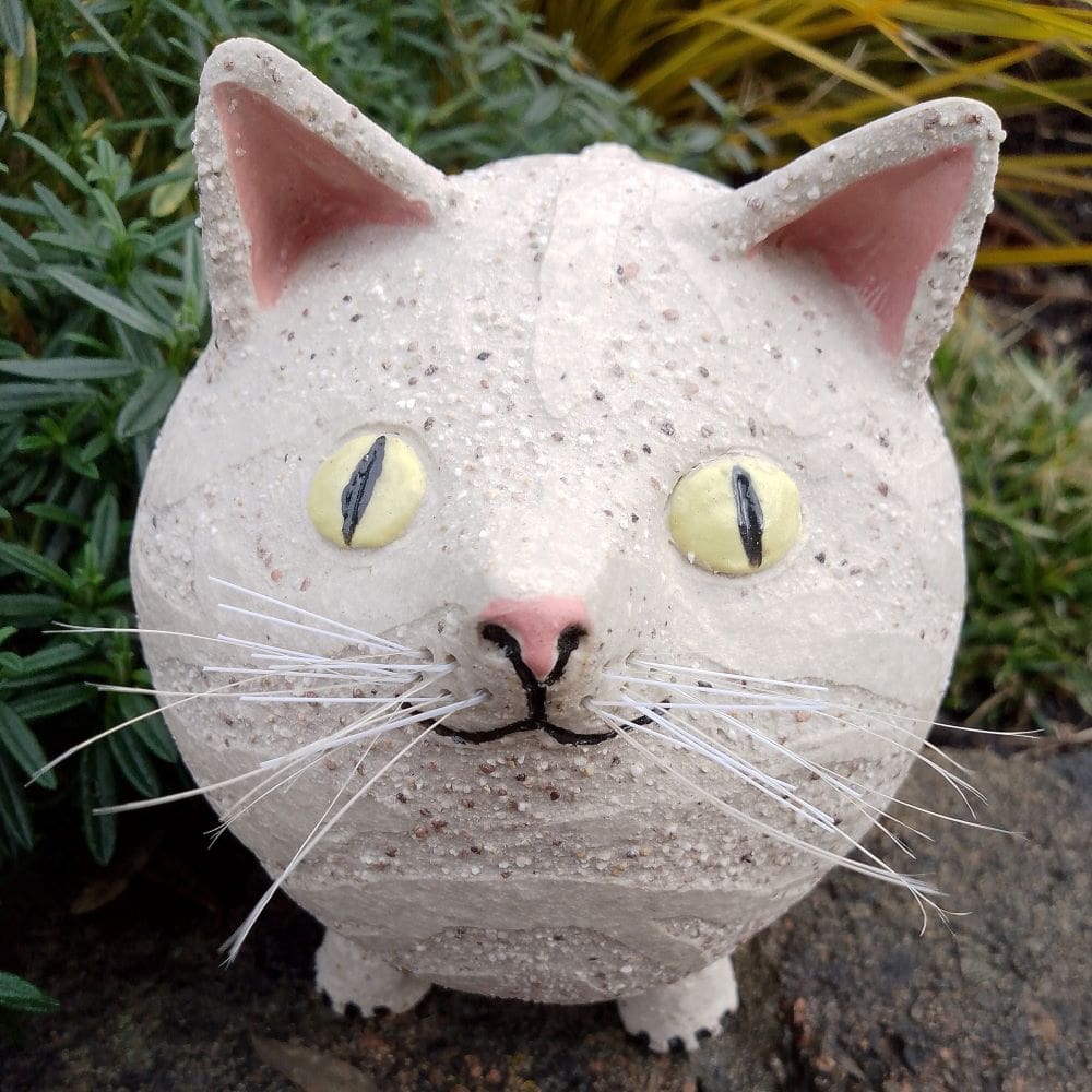 Roly Poly Ceramic White Cat