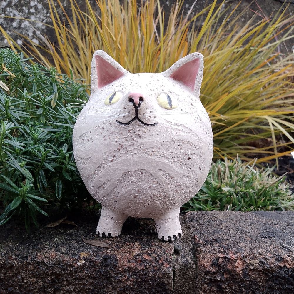 Roly Poly Ceramic White Cat