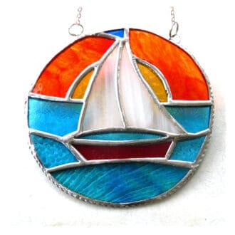 Sailboat sunset stained glass handmade