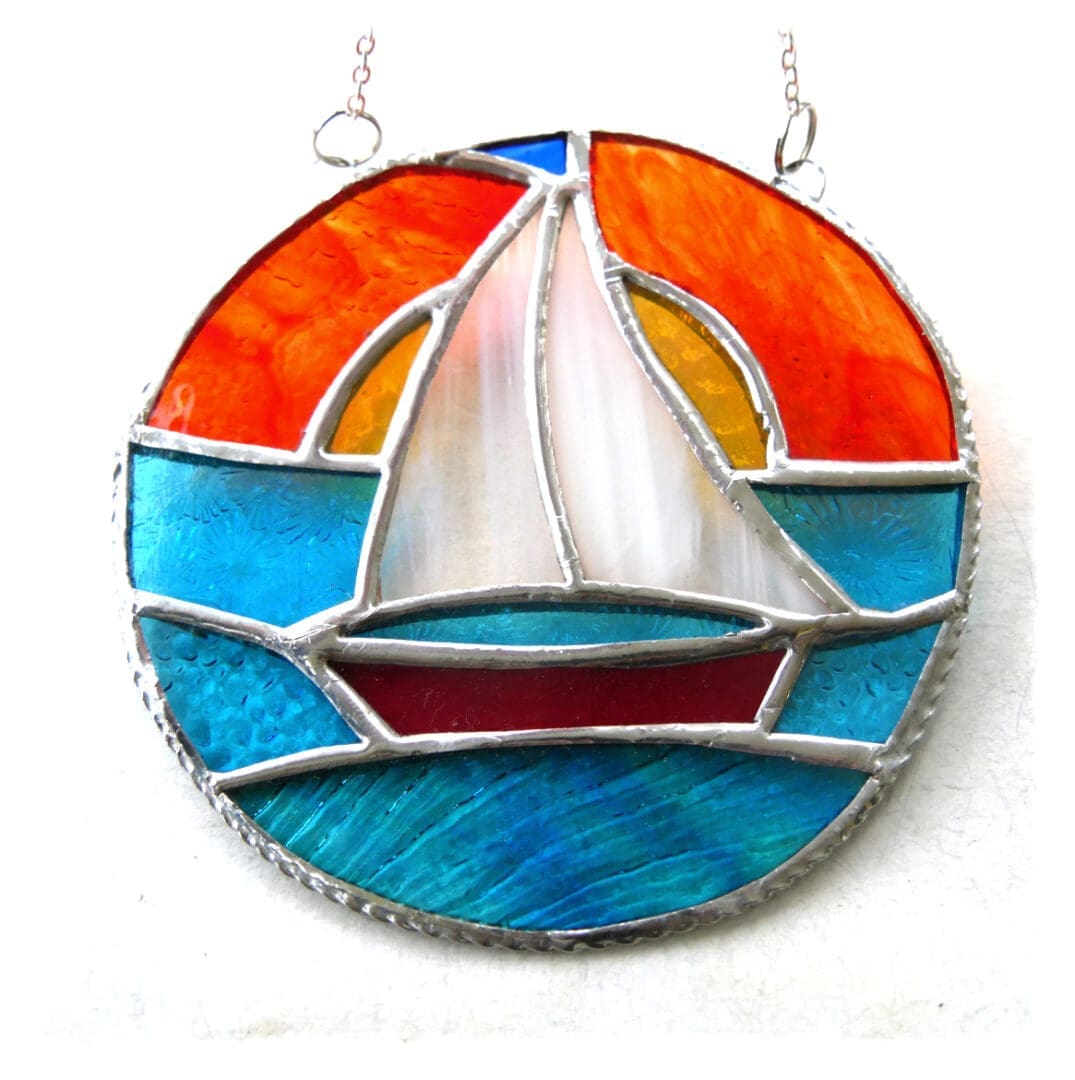 Sailboat sunset stained glass handmade