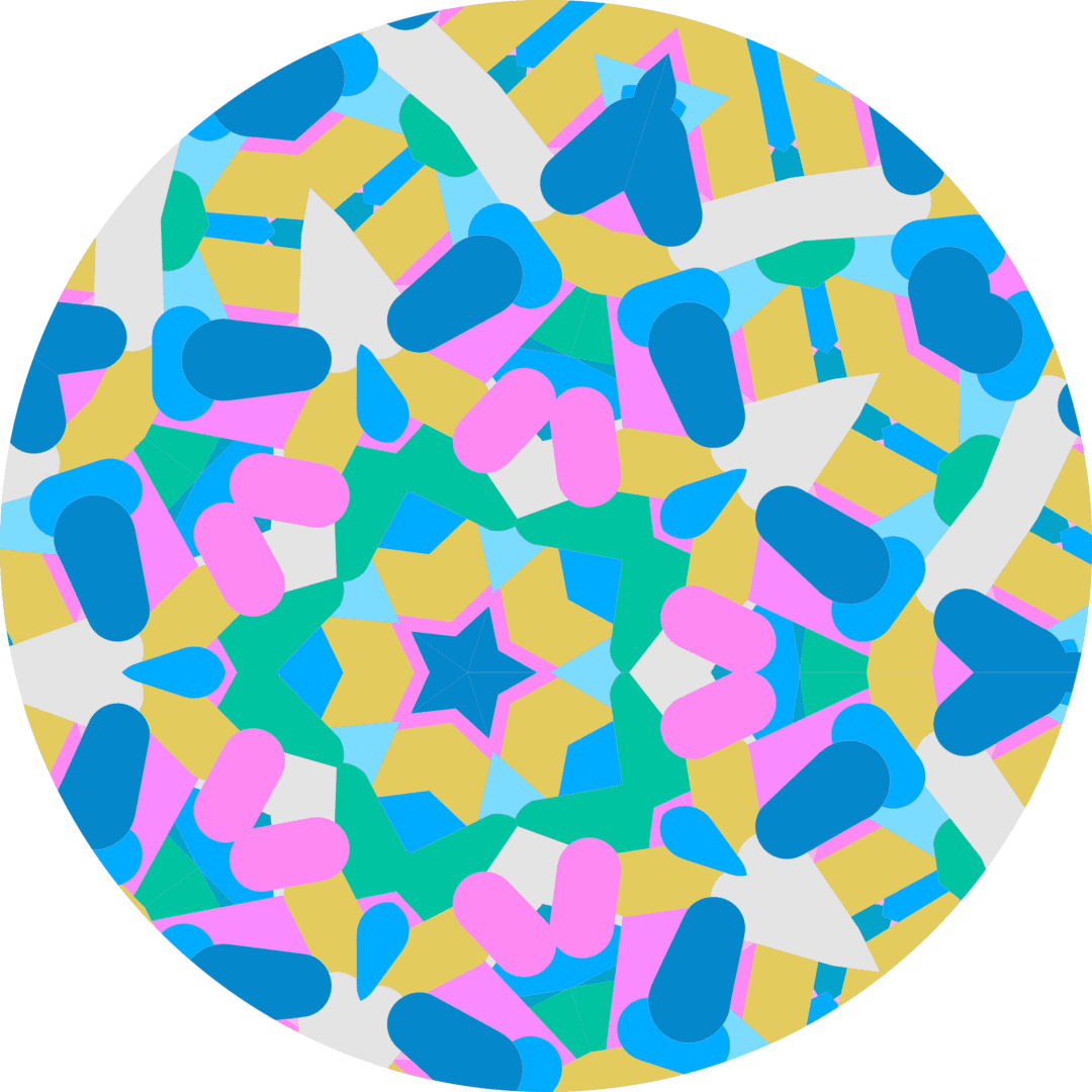 Geometric pattern sample for Sophie Kate Creates. Blue, pink and yellow abstract kaleidoscope design