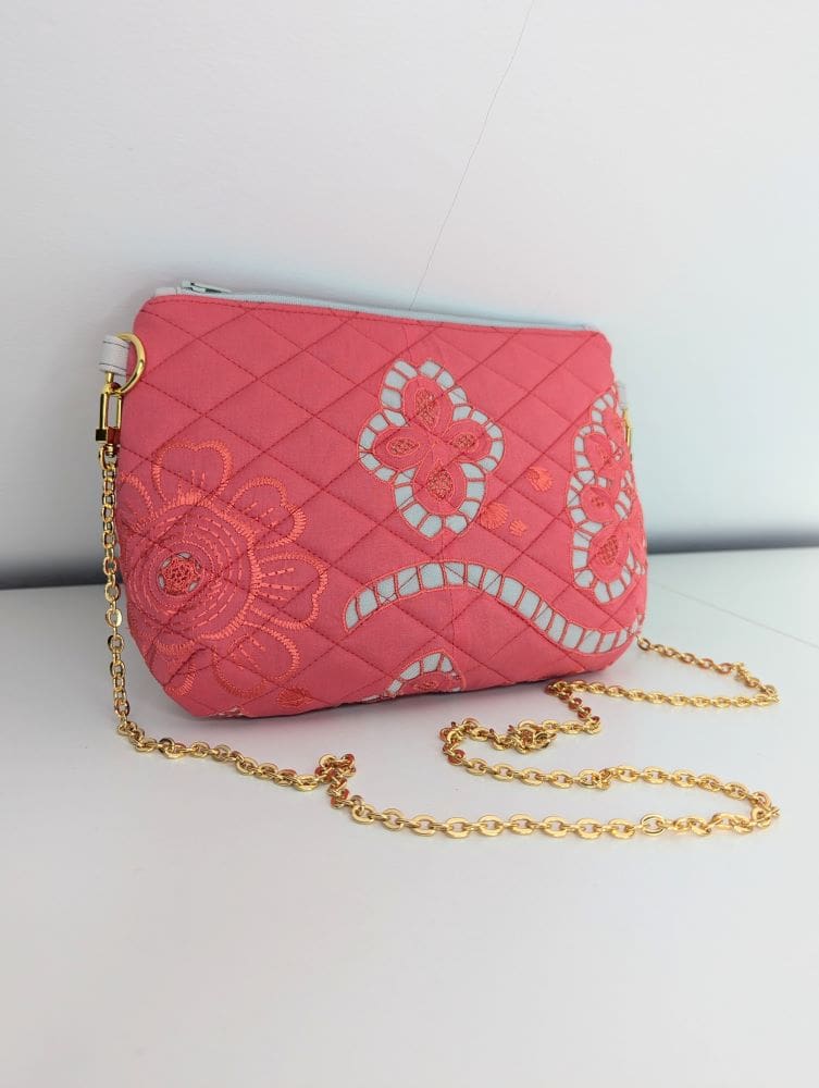 Pink floral chain strap handbag for women