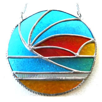 sunset waves stained glass suncatcher