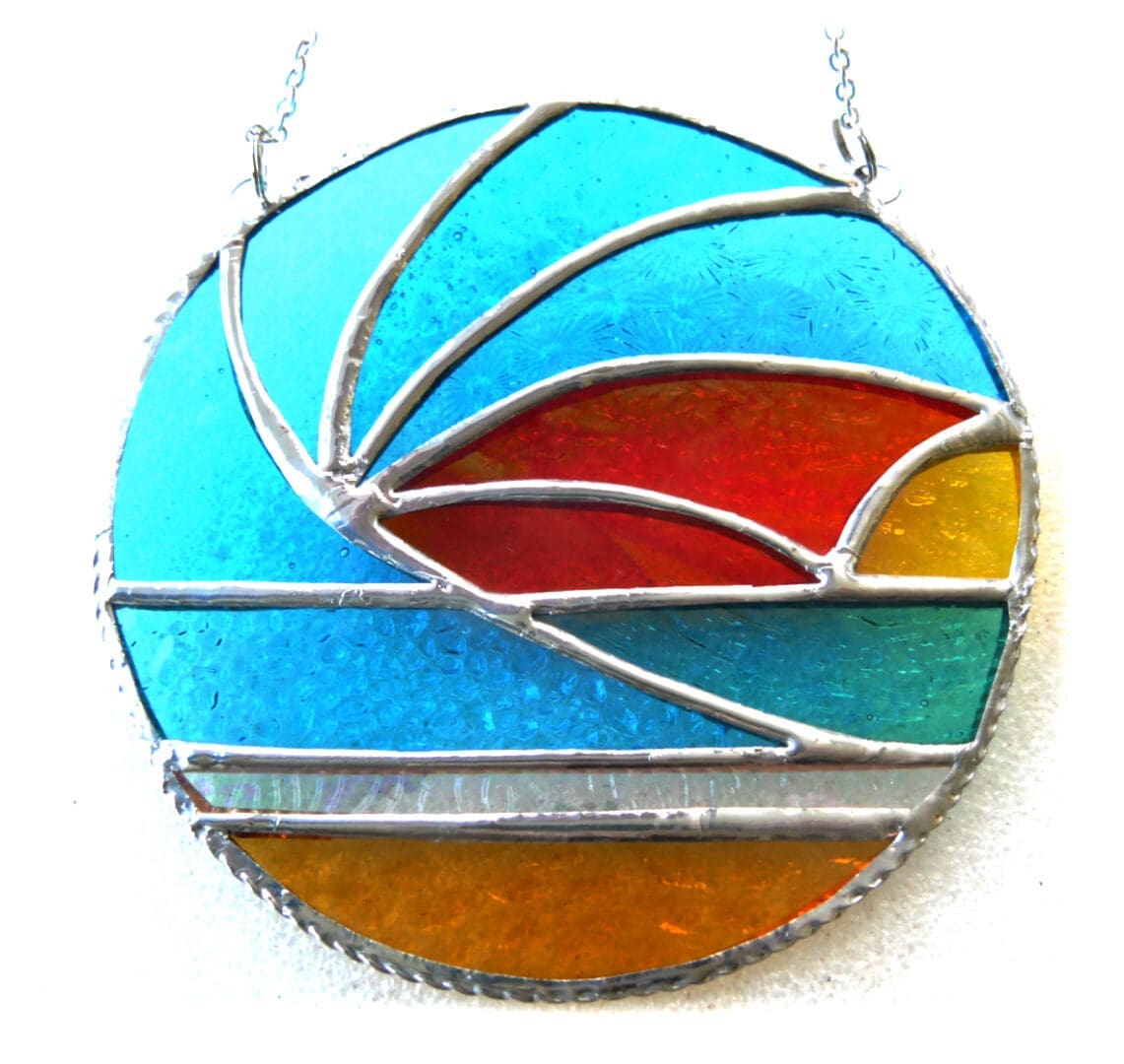 sunset waves stained glass suncatcher