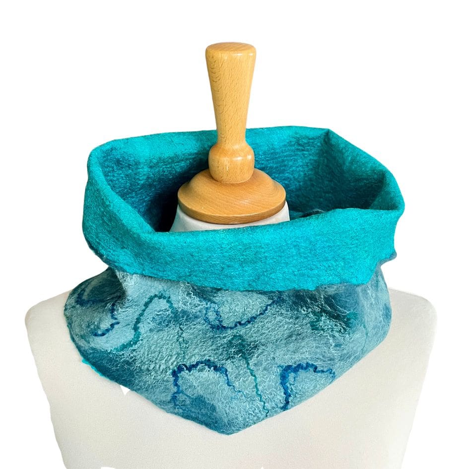 Turquoise-Handmade-Nuno-Felt-Neck-Cowl