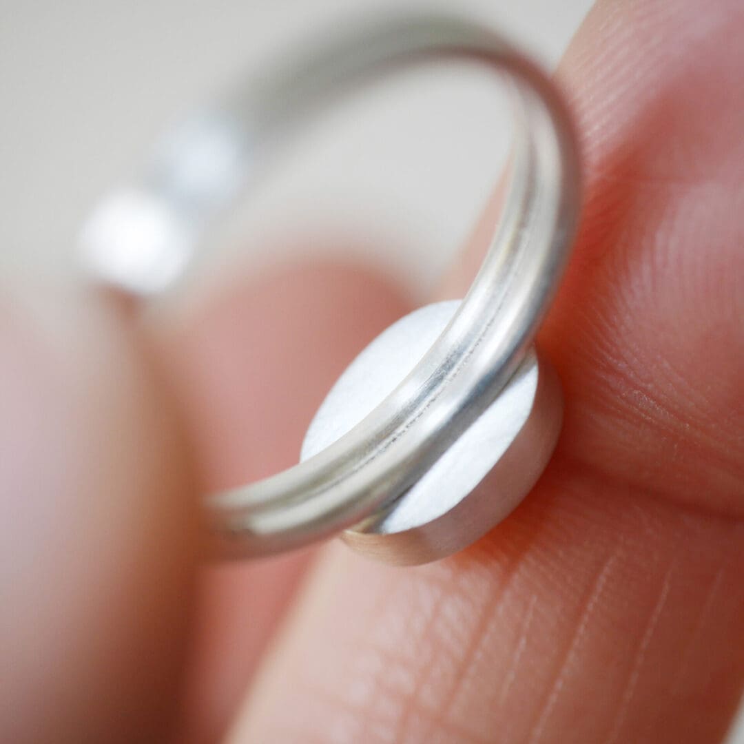 Rose cut Peach Zircon dual ring in Argentium Silver inside view