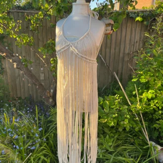 Macrame goddess boho style beach coverup dress made with recycled cotton