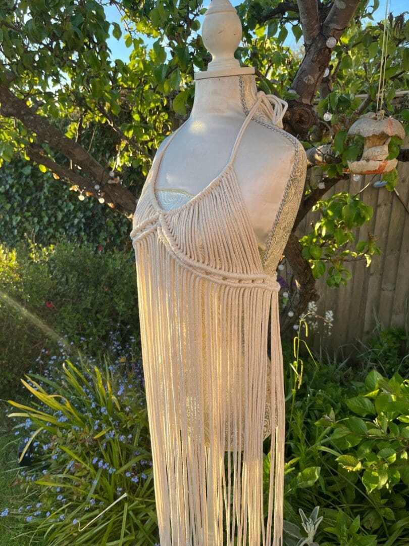 Macrame goddess boho style beach coverup dress made with recycled cotton