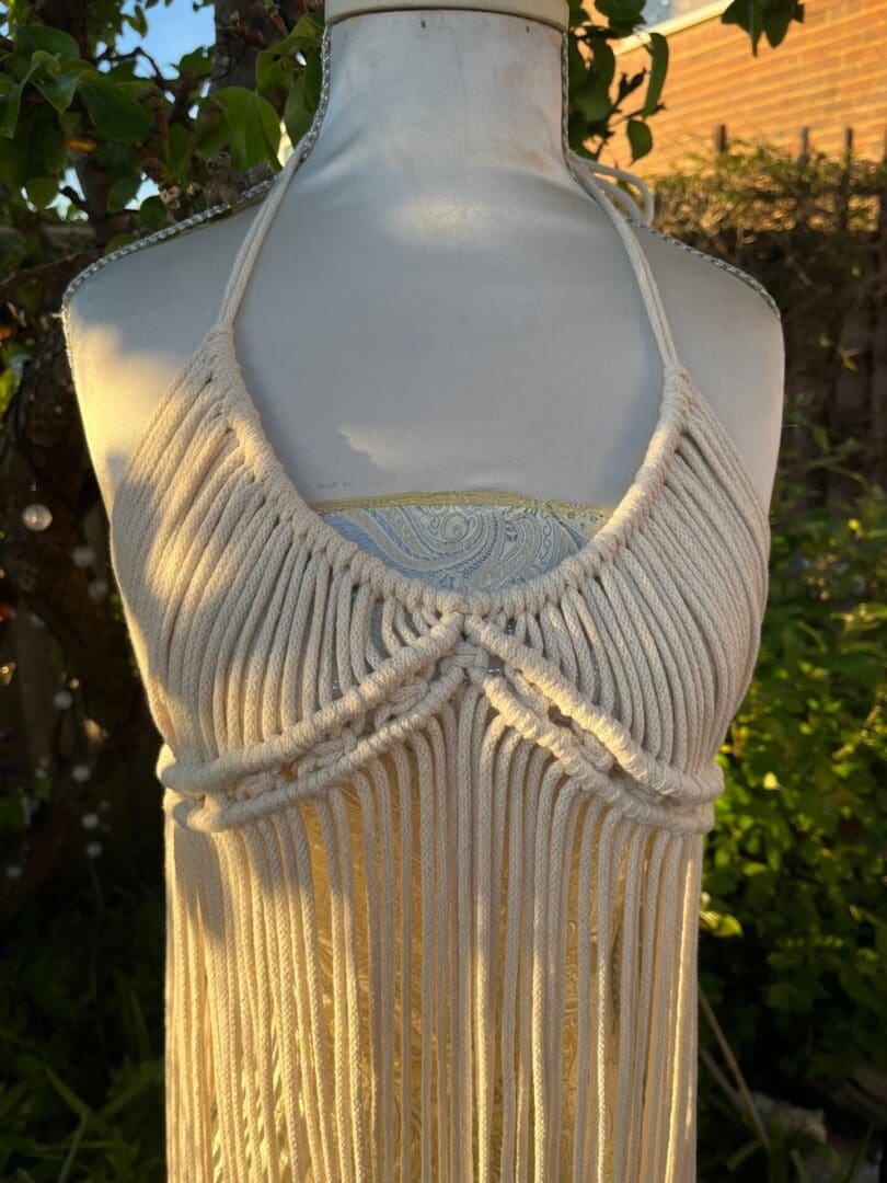 Macrame goddess boho style beach coverup dress made with recycled cotton