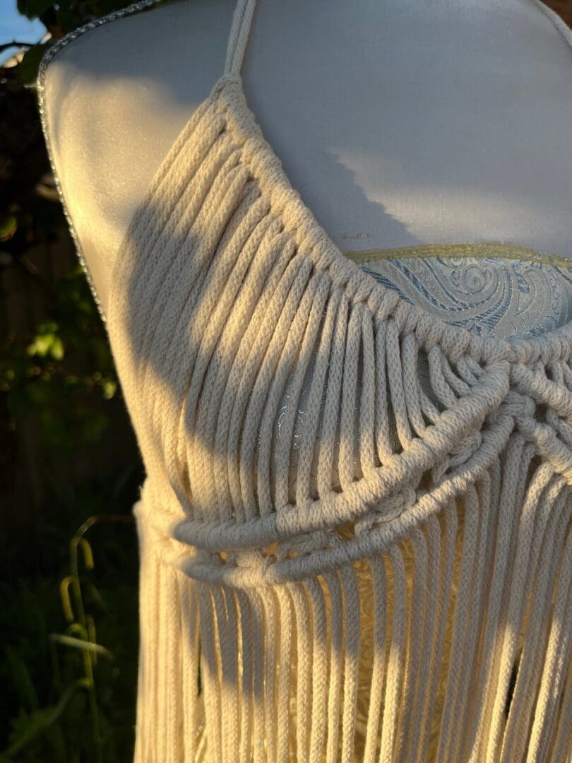 Macrame goddess boho style beach coverup dress made with recycled cotton