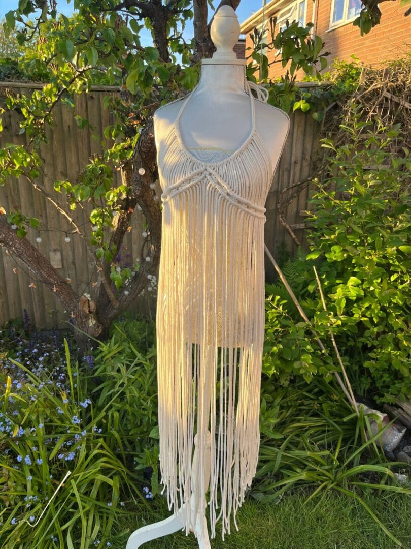 Macrame goddess boho style beach coverup dress made with recycled cotton