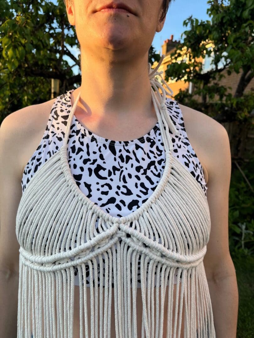 Macrame goddess boho style beach coverup dress made with recycled cotton