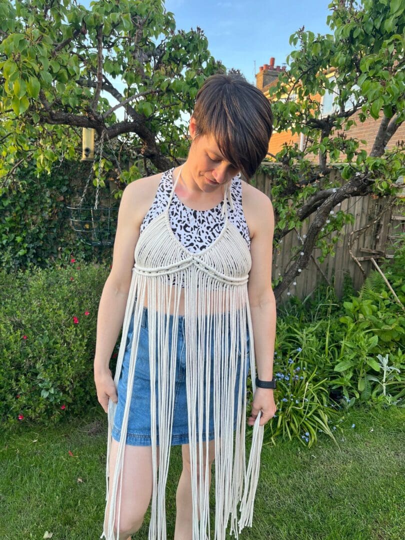 Macrame goddess boho style beach coverup dress made with recycled cotton