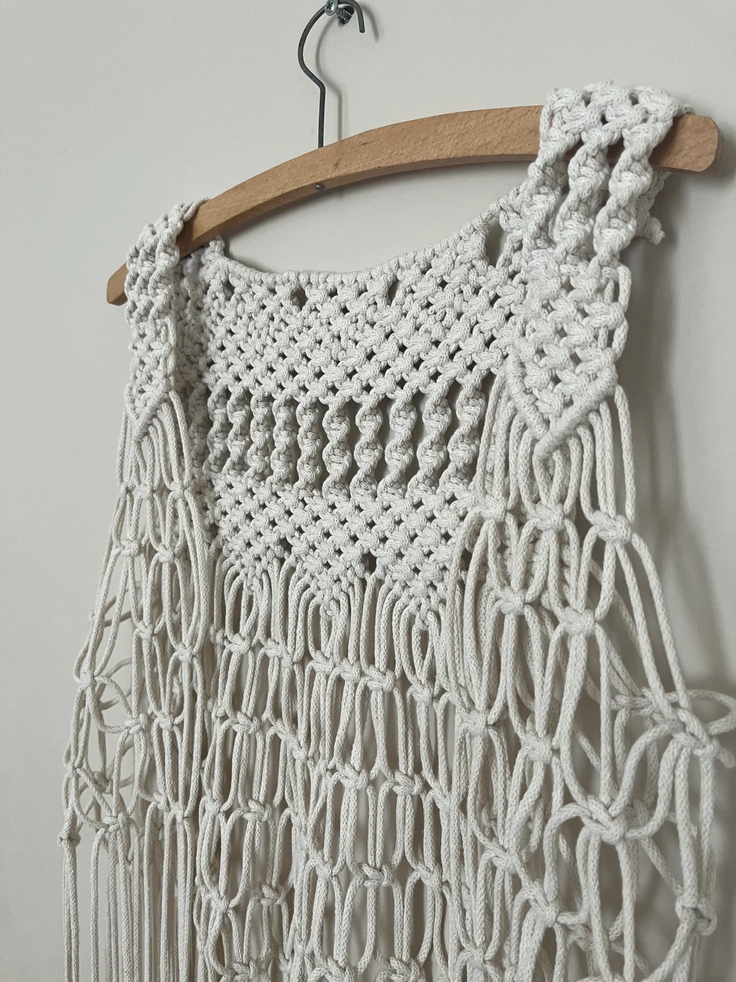 Macrame waistcoat handmade using eco friendly recycled cotton