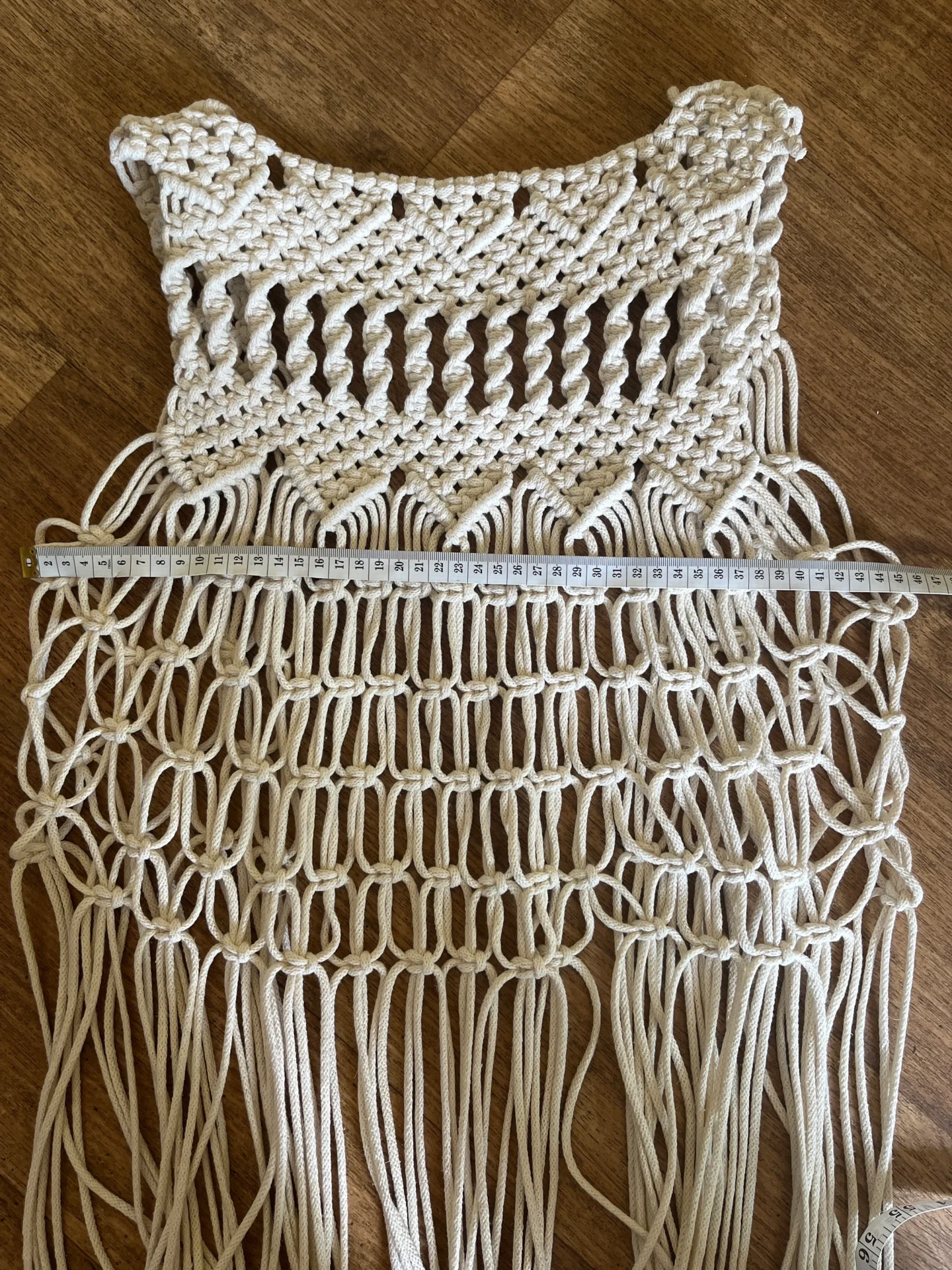 Macrame waistcoat handmade using eco friendly recycled cotton