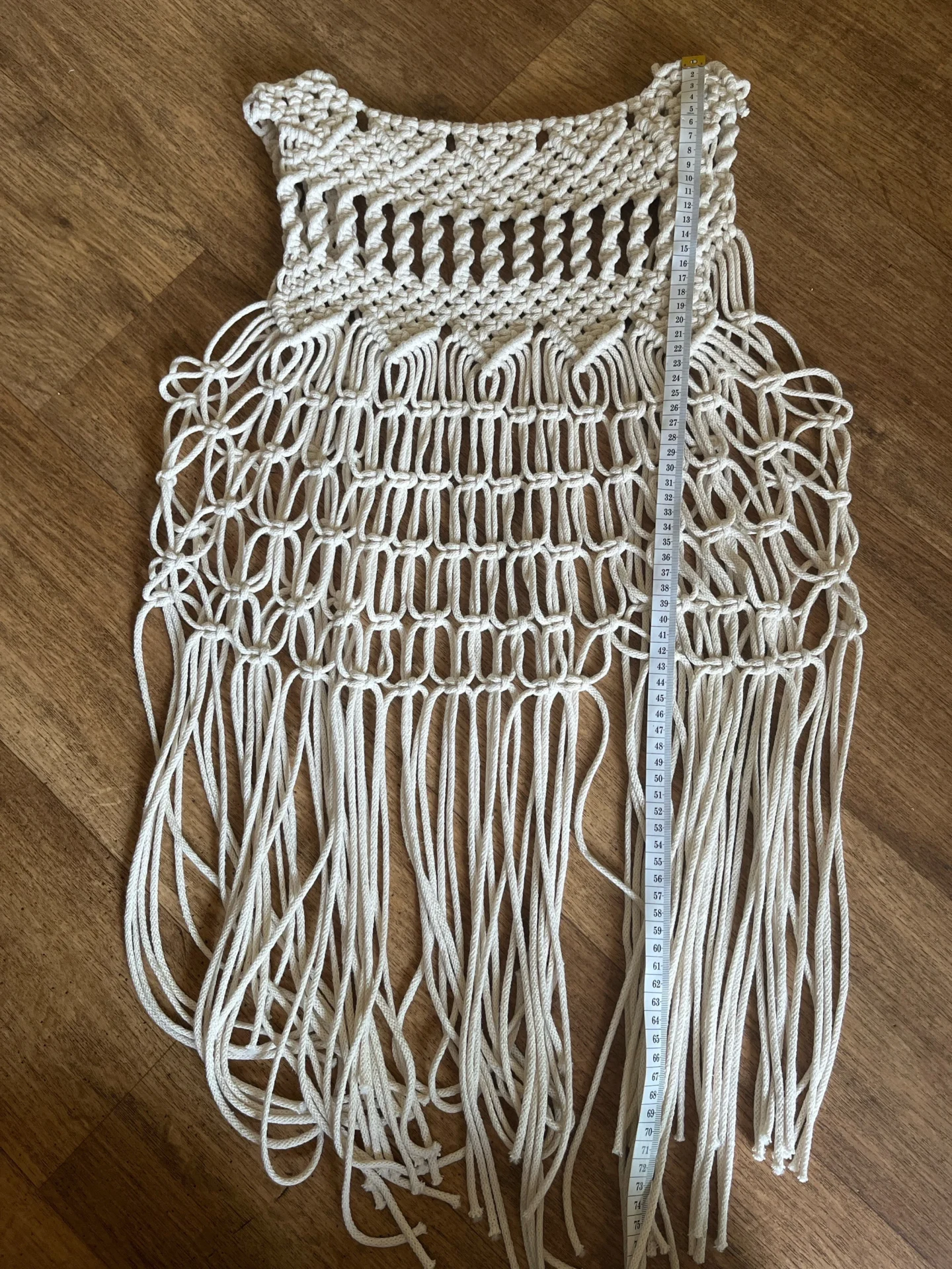 Macrame waistcoat handmade using eco friendly recycled cotton