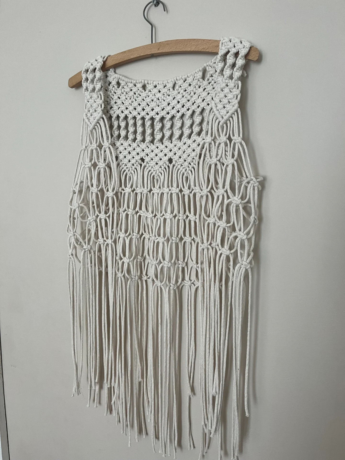 Macrame waistcoat handmade using eco friendly recycled cotton