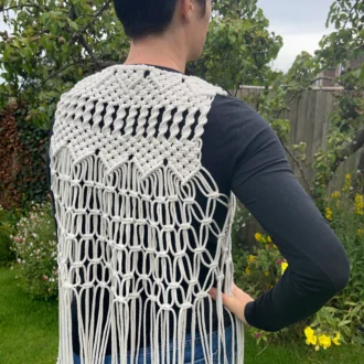 Macrame waistcoat handmade using eco friendly recycled cotton