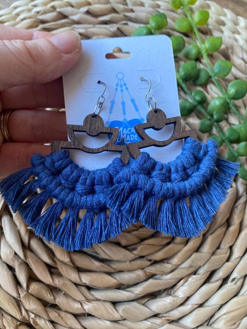 Macrame fringed earrings made with walnut wood and recycled cotton