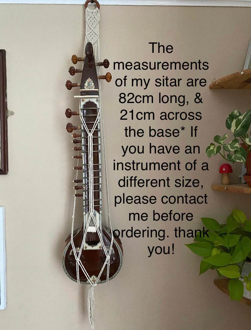 Macrame sitar instrument display wall hanging made with recycled cotton