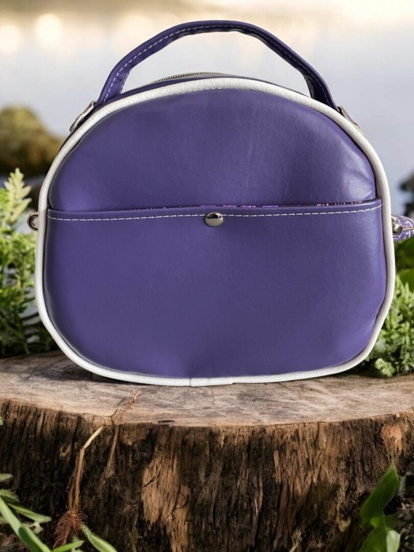 Purple bowler bag rear pocket view