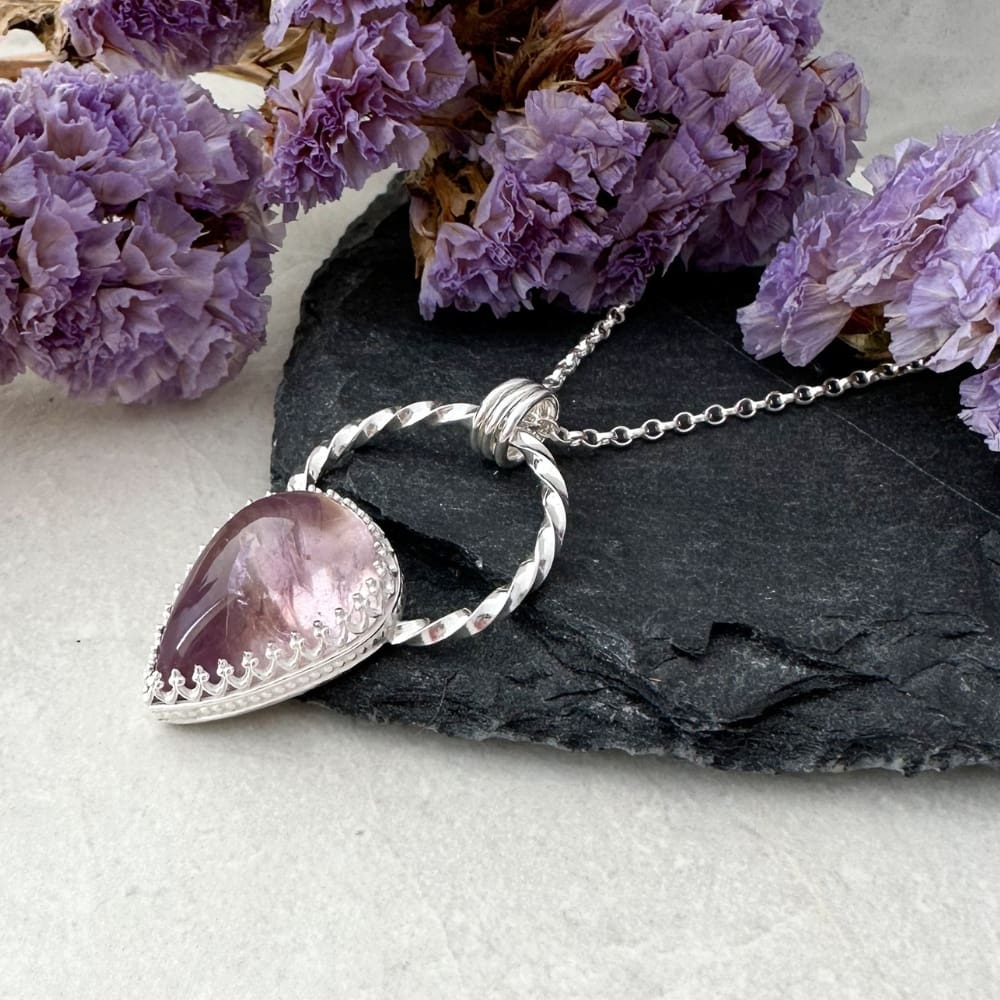 Purple and yellow ametrine gemstone necklace handmade in sterling silver