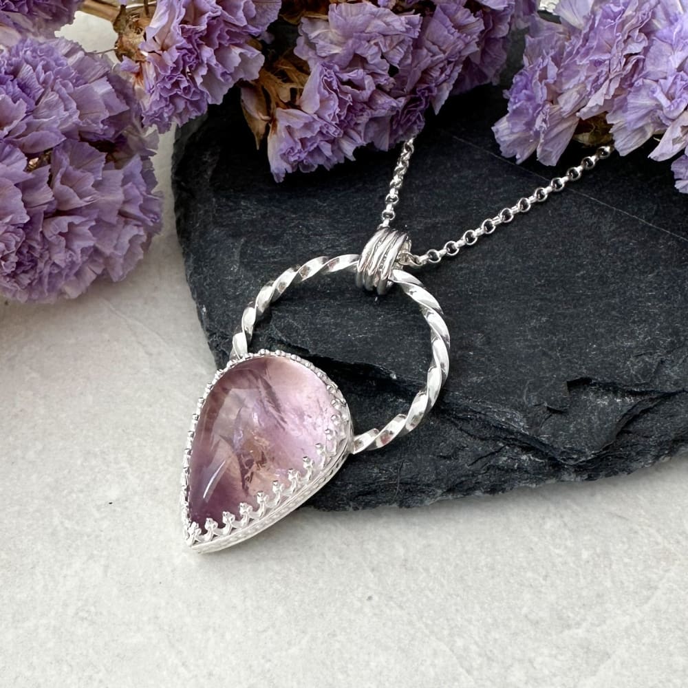 Purple and yellow ametrine gemstone necklace handmade in sterling silver