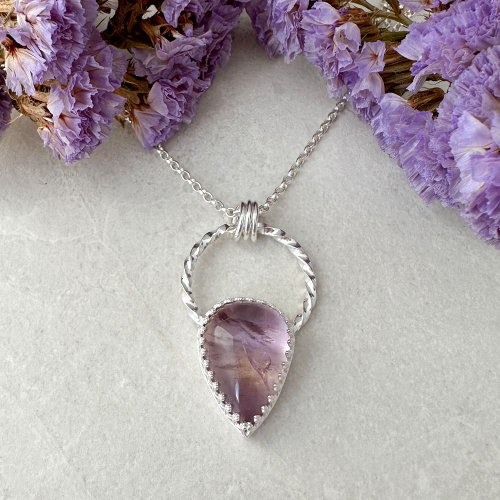 Purple and yellow ametrine gemstone necklace handmade in sterling silver