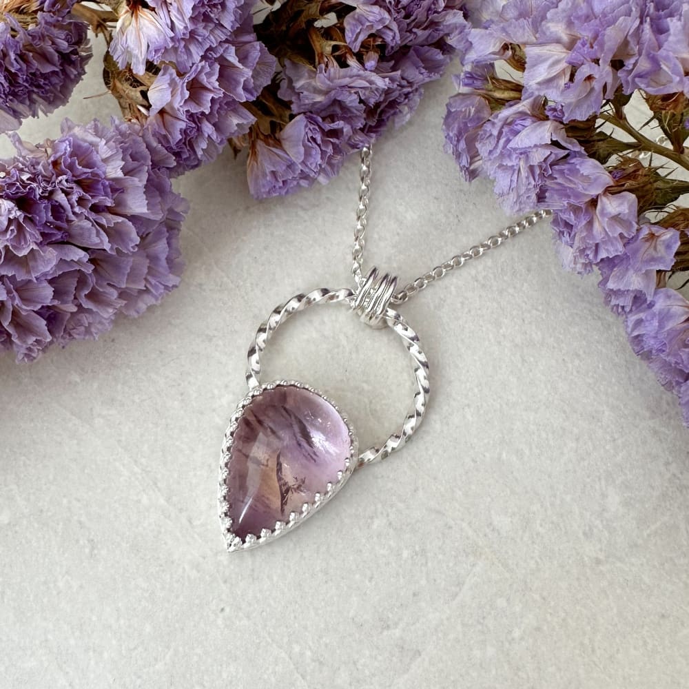 Purple and yellow ametrine gemstone necklace handmade in sterling silver