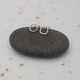 recycled sterling silver wire circle and square stud earrings