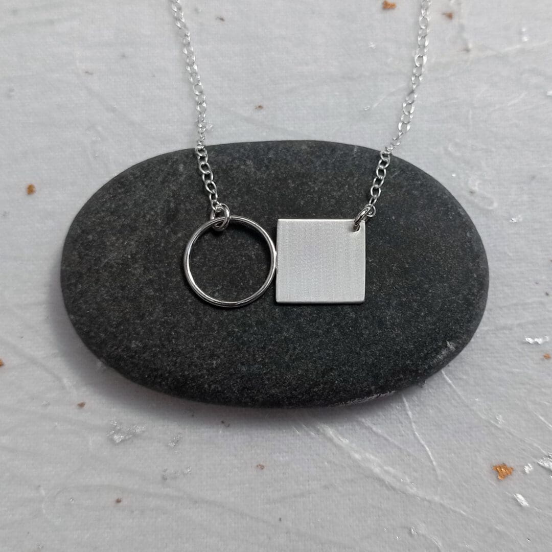 recycled sterling silver circle and square necklace