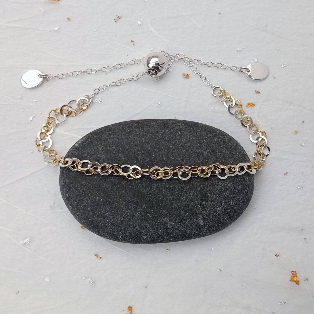 sterling silver and filled gold twisted chain adjustable bracelet