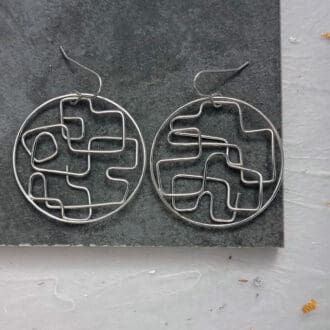 recycled sterling silver shaped wire round drop earrings