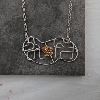 recycled sterling silver shaped wire and filled gold handmade necklace