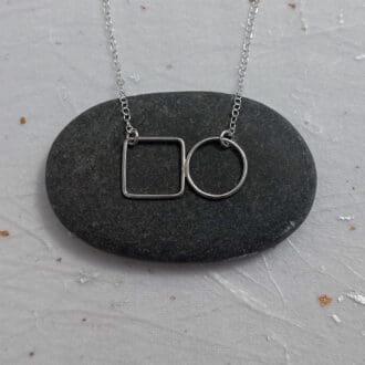 recycled sterling silver wire circle and square necklace