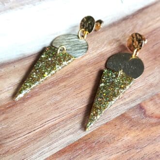 Art Deco inspired triangle drop earrings with semi circle brass connectors and topped with textured stud tops.