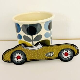 Handmade retro sports car soft fabric bookmark. Perfect gift for car enthusiasts.