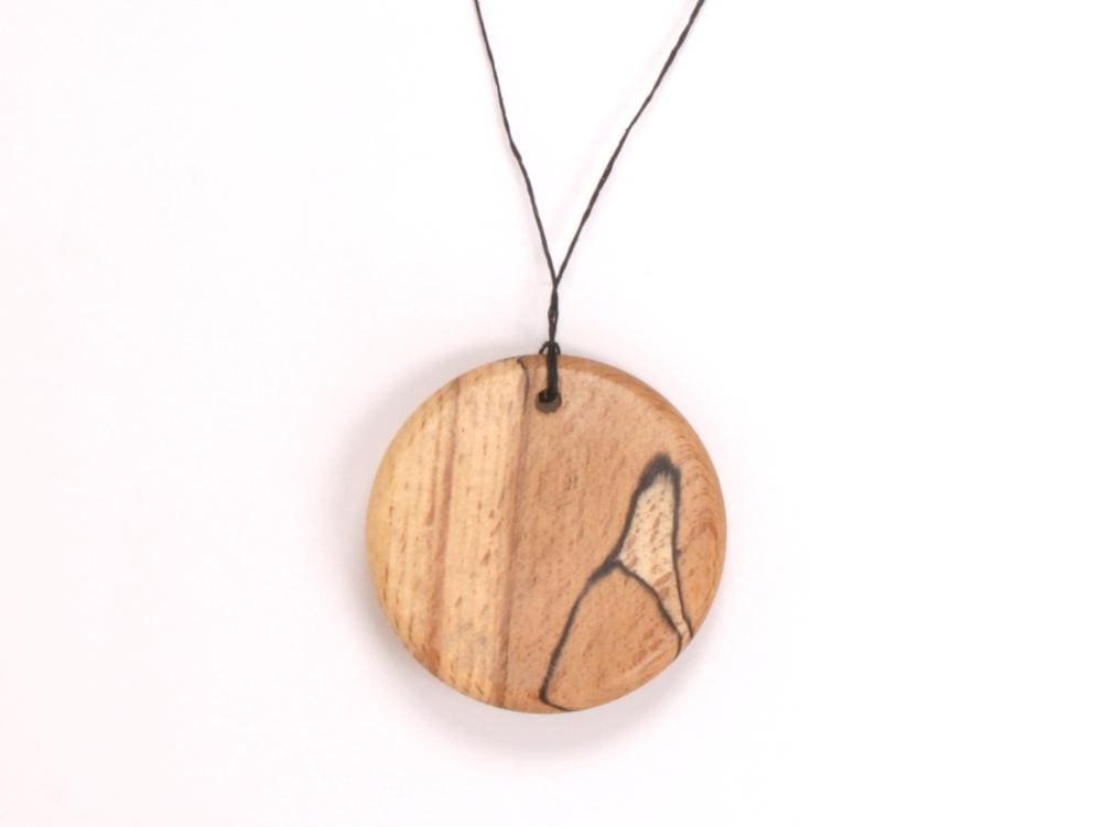 Wooden Pendant/Necklace in Spalted Beech - Handmade