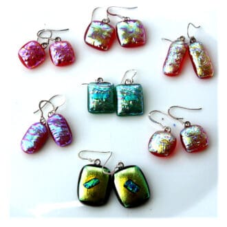 Dichroic fused glass earrings set 2 handmade