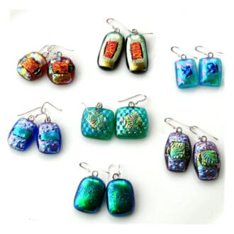 Dichroic fused glass earrings set 3 handmade